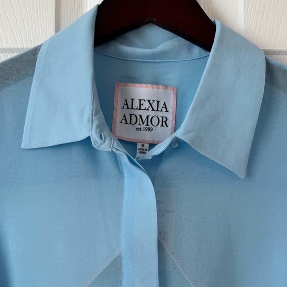 Alexia Admor NWT Womens 6 Zayn Blouson Sleeve Sheer Blouse Halogen Blue - Picture 6 of 11